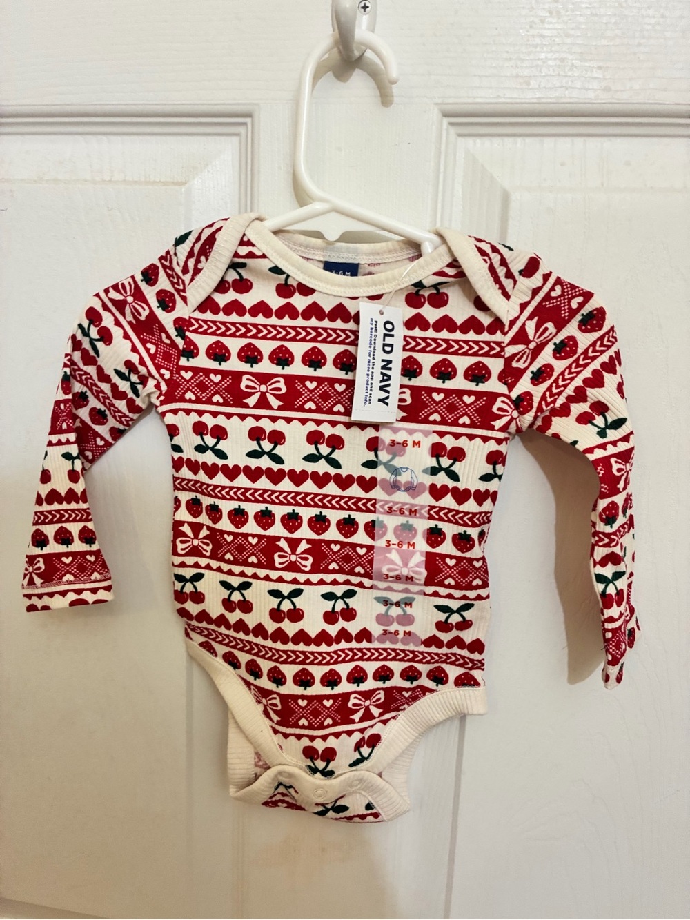 Old Navy Red & Cream Cherry Pattern Long-Sleeve Baby One-Piece